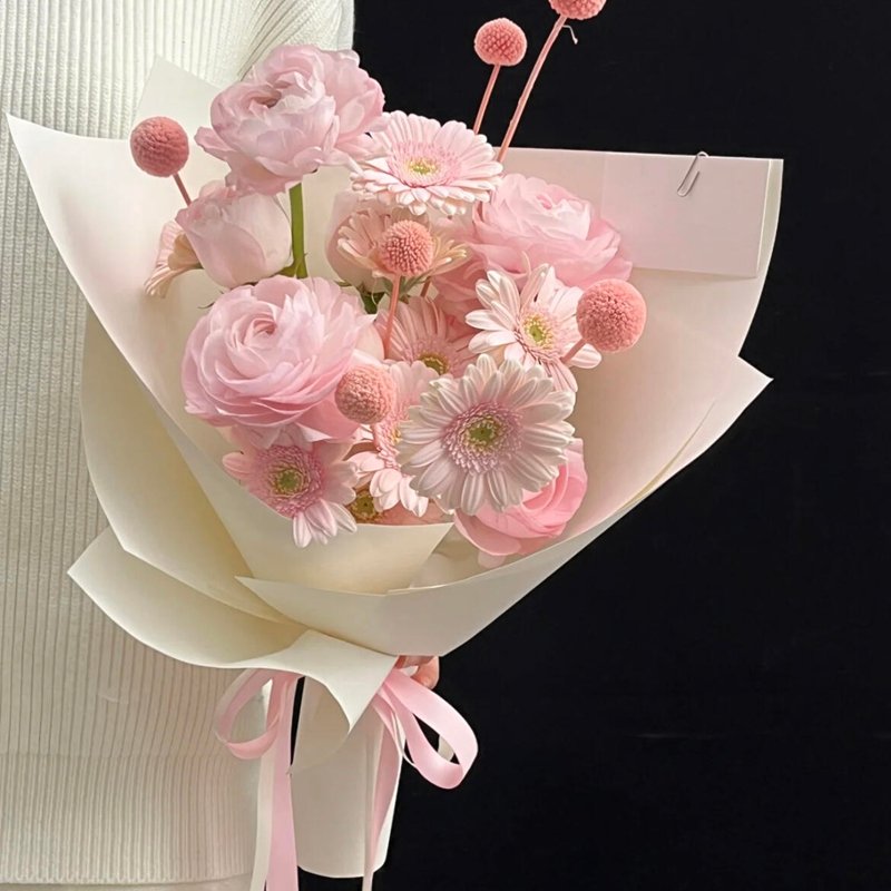 【柳州花店】粉色洋牡丹混搭华沙粉色菊粉玫瑰花束送女朋友闺蜜同事花束